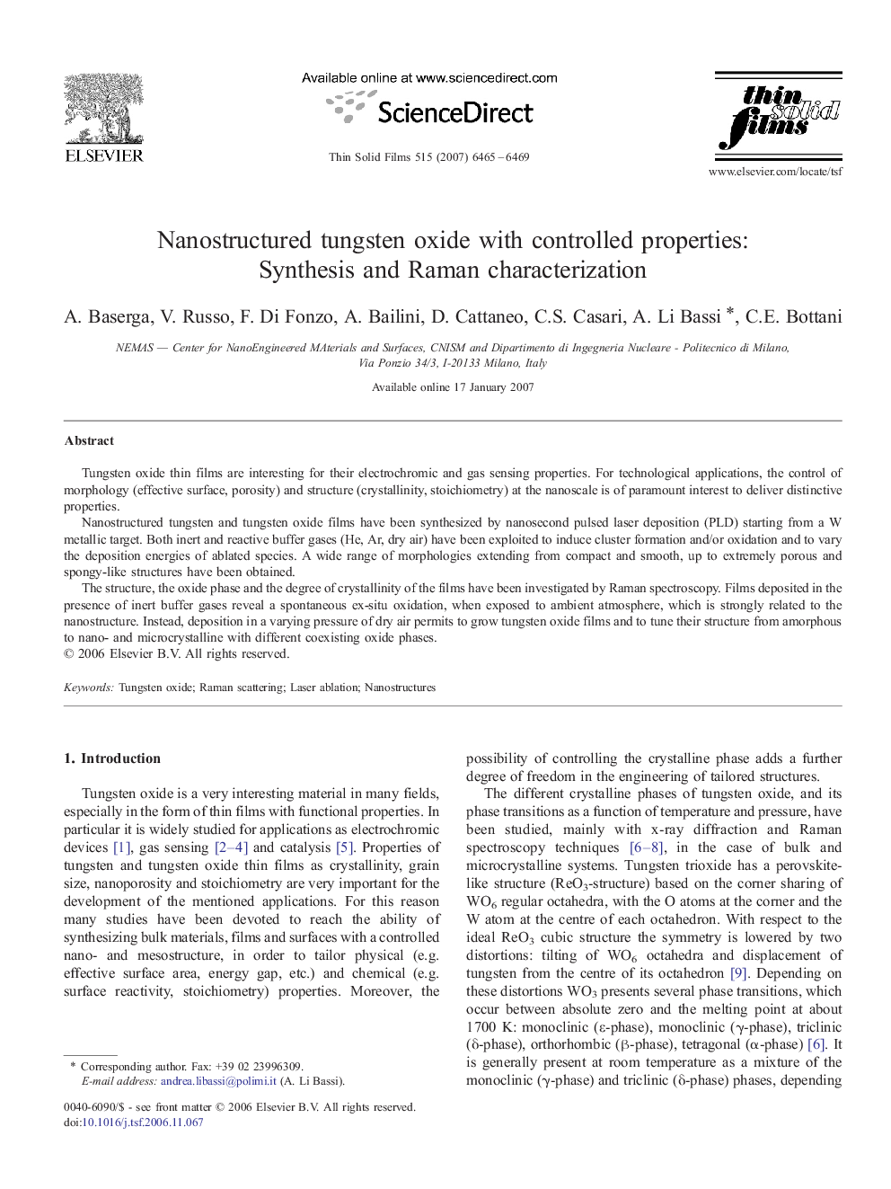 Nanostructured tungsten oxide with controlled properties: Synthesis and Raman characterization