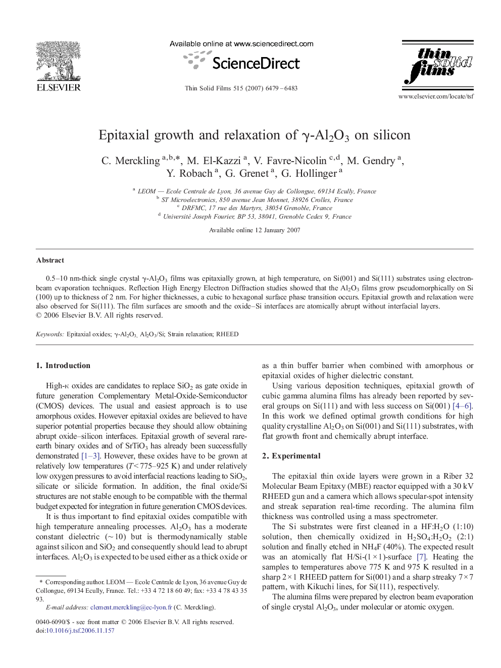 Epitaxial growth and relaxation of γ-Al2O3 on silicon