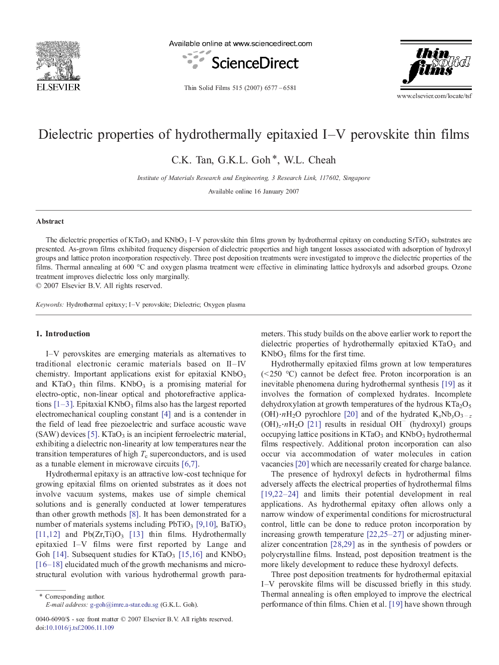 Dielectric properties of hydrothermally epitaxied I–V perovskite thin films