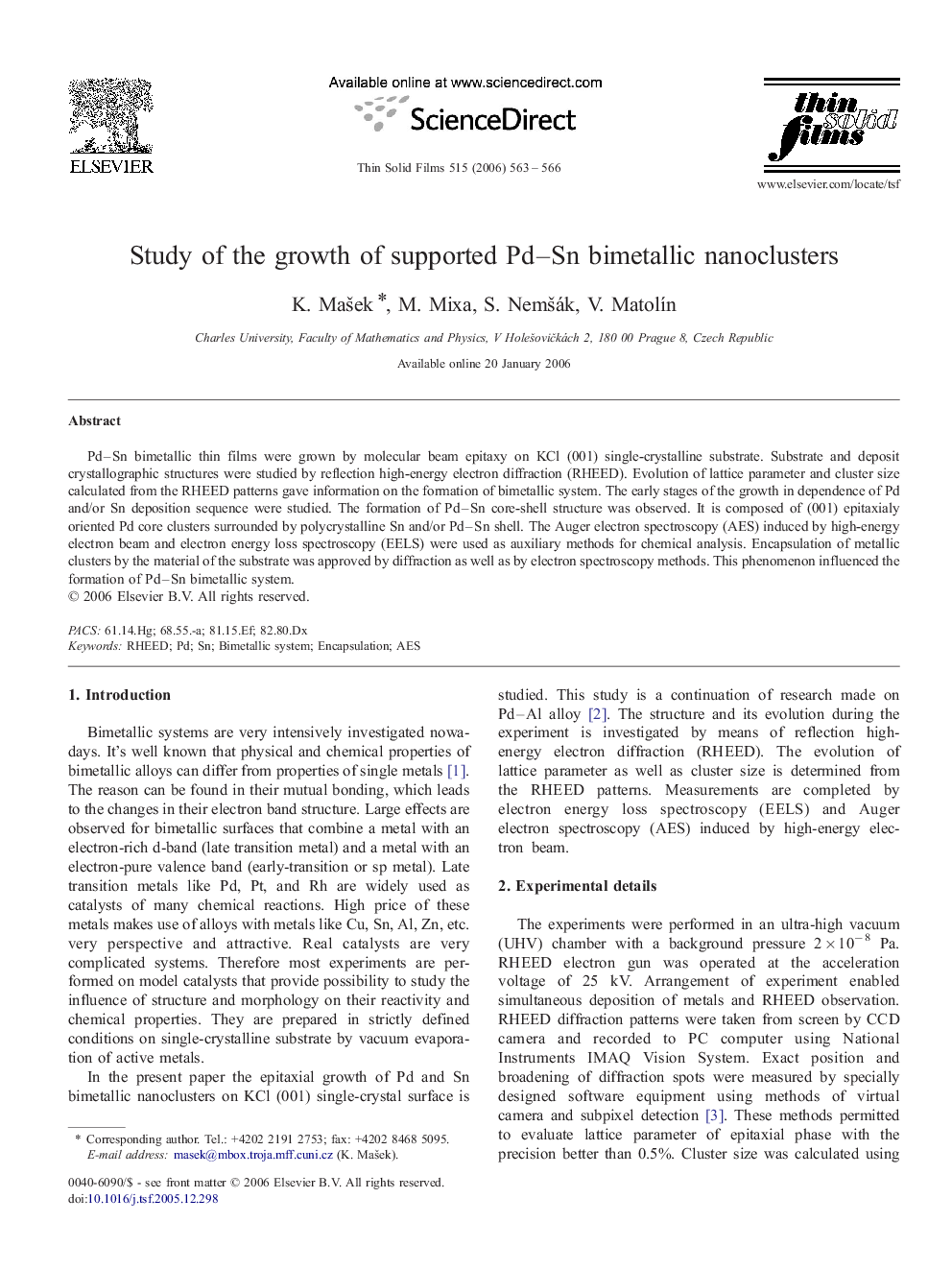 Study of the growth of supported Pd–Sn bimetallic nanoclusters