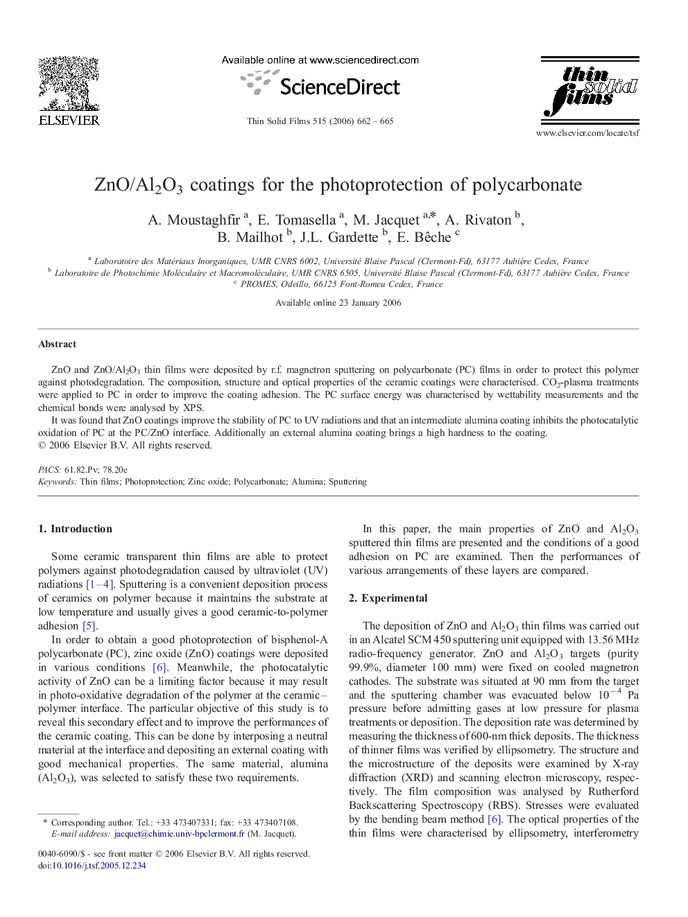 ZnO/Al2O3 coatings for the photoprotection of polycarbonate