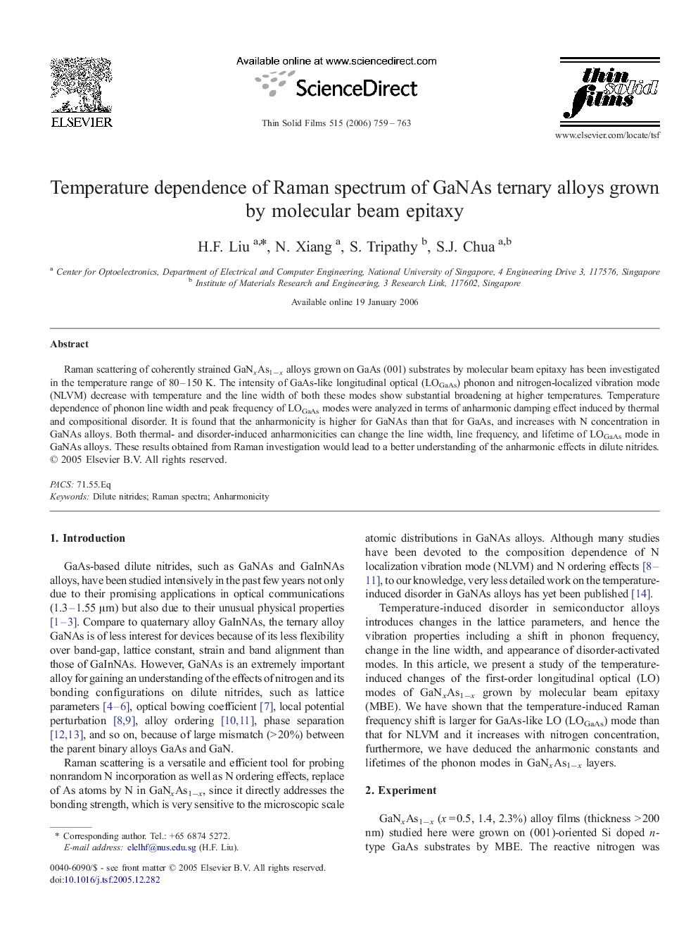 Temperature dependence of Raman spectrum of GaNAs ternary alloys grown by molecular beam epitaxy