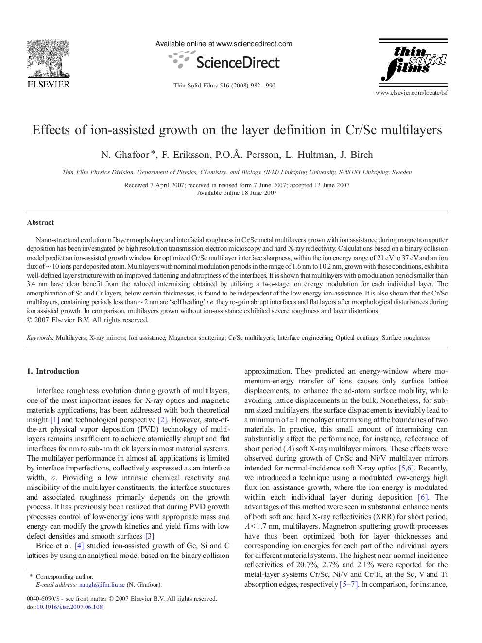 Effects of ion-assisted growth on the layer definition in Cr/Sc multilayers