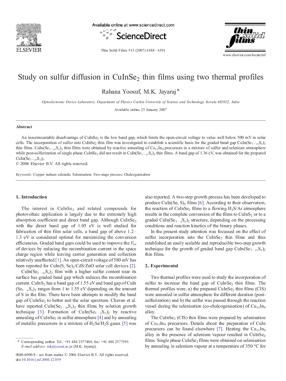 Study on sulfur diffusion in CuInSe2 thin films using two thermal profiles