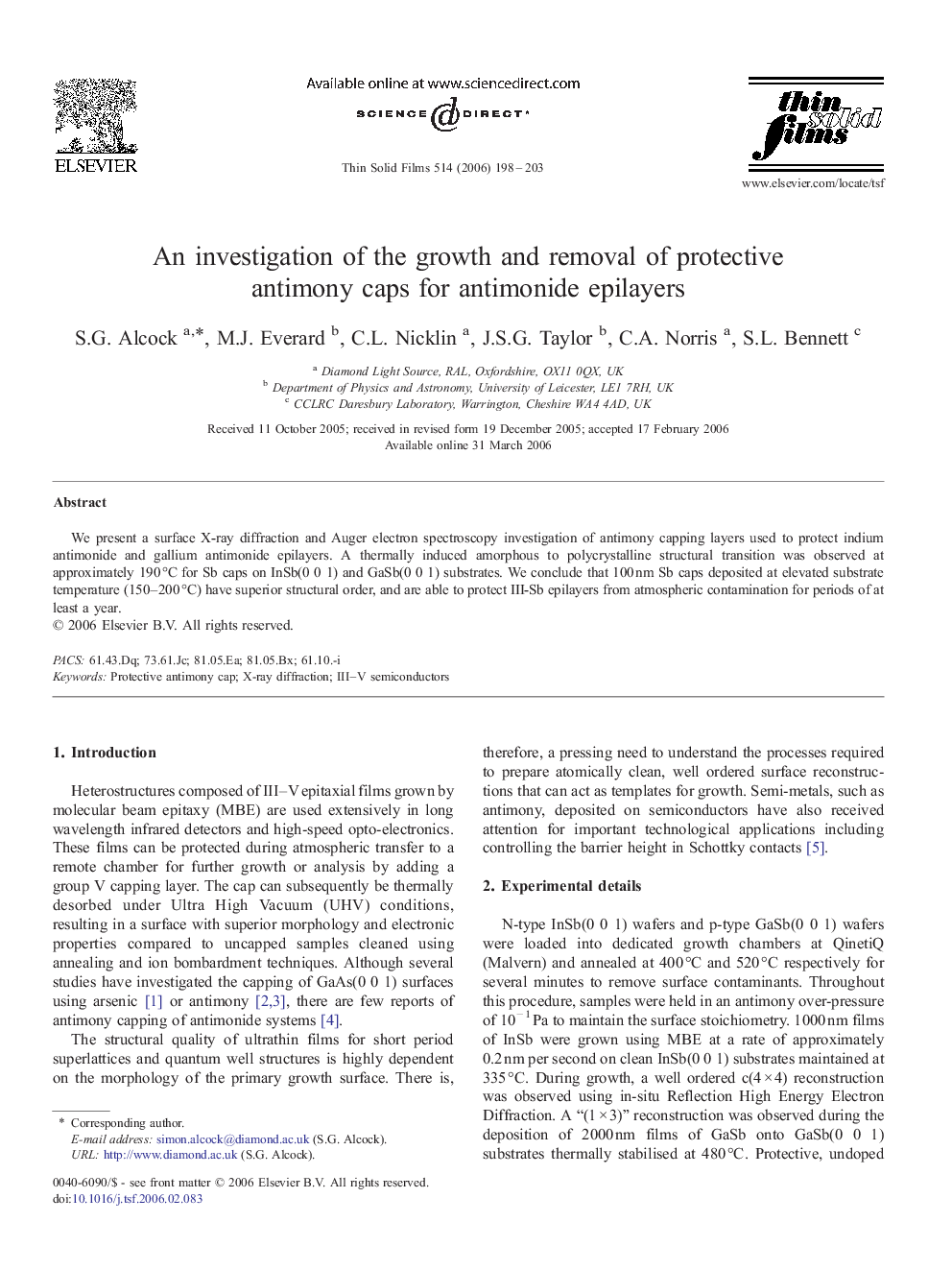 An investigation of the growth and removal of protective antimony caps for antimonide epilayers