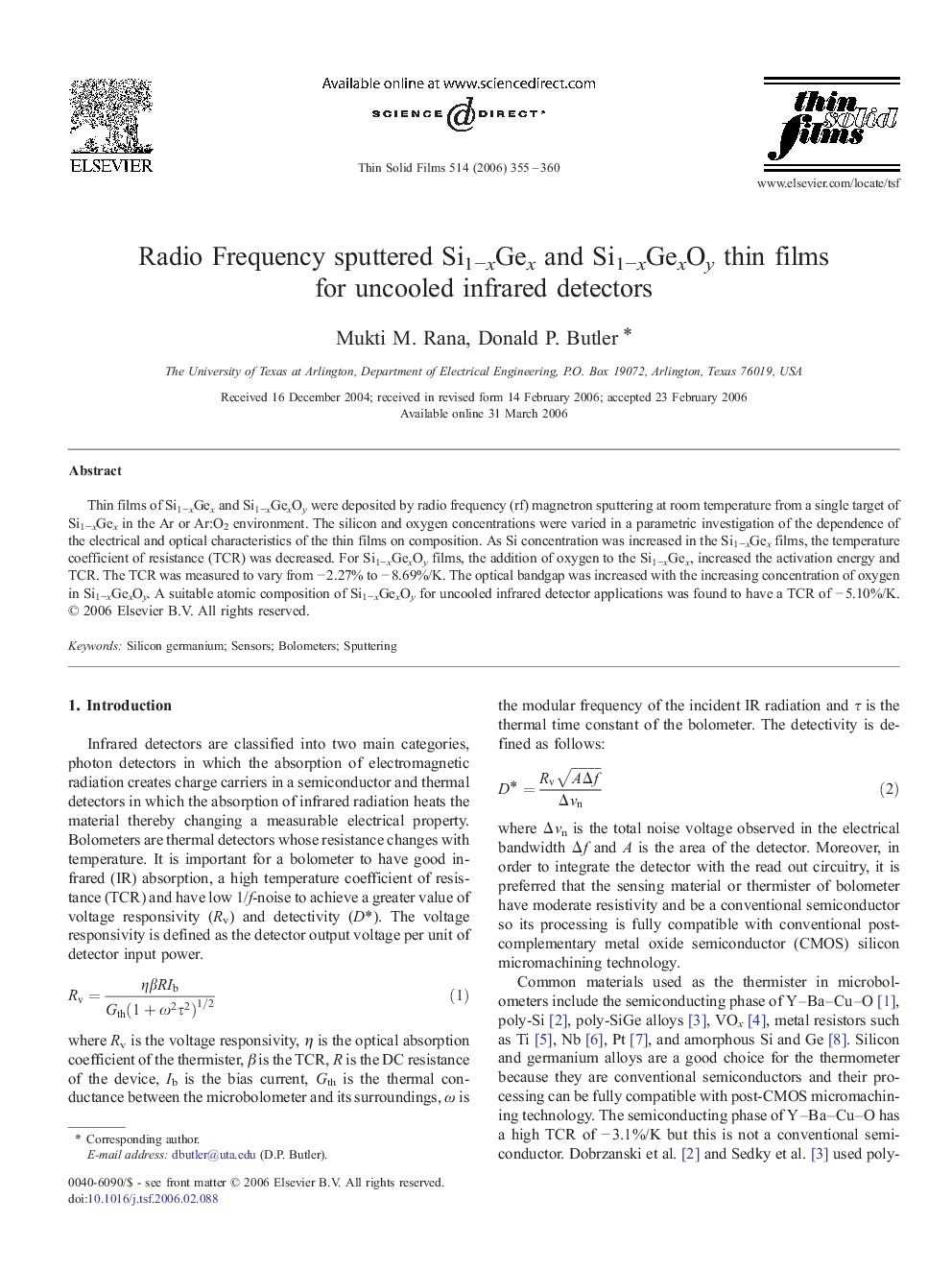 Radio Frequency sputtered Si1−xGex and Si1−xGexOy thin films for uncooled infrared detectors