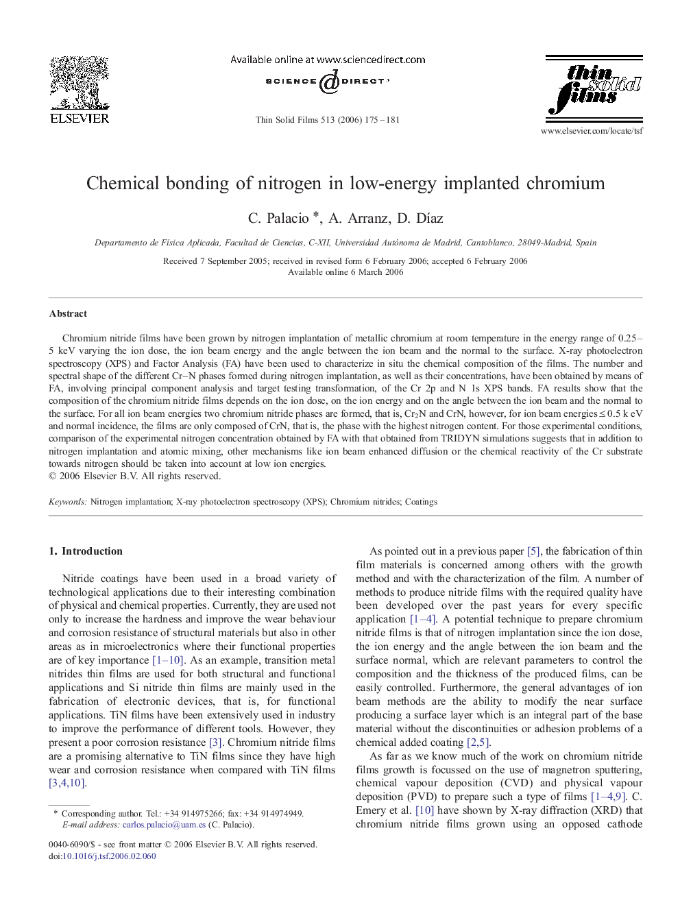 Chemical bonding of nitrogen in low-energy implanted chromium