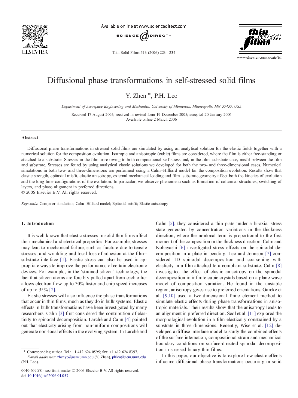 Diffusional phase transformations in self-stressed solid films