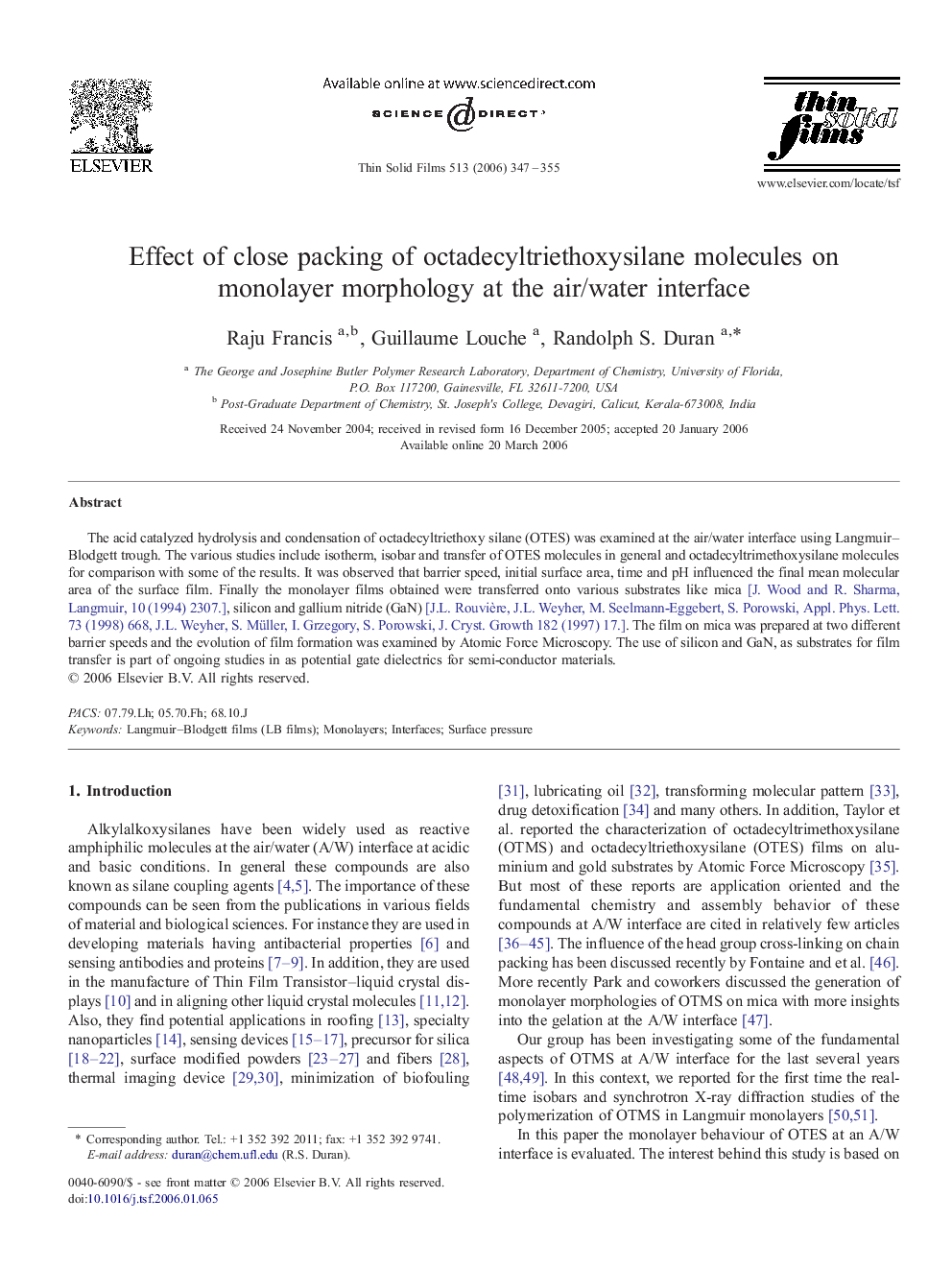 Effect of close packing of octadecyltriethoxysilane molecules on monolayer morphology at the air/water interface