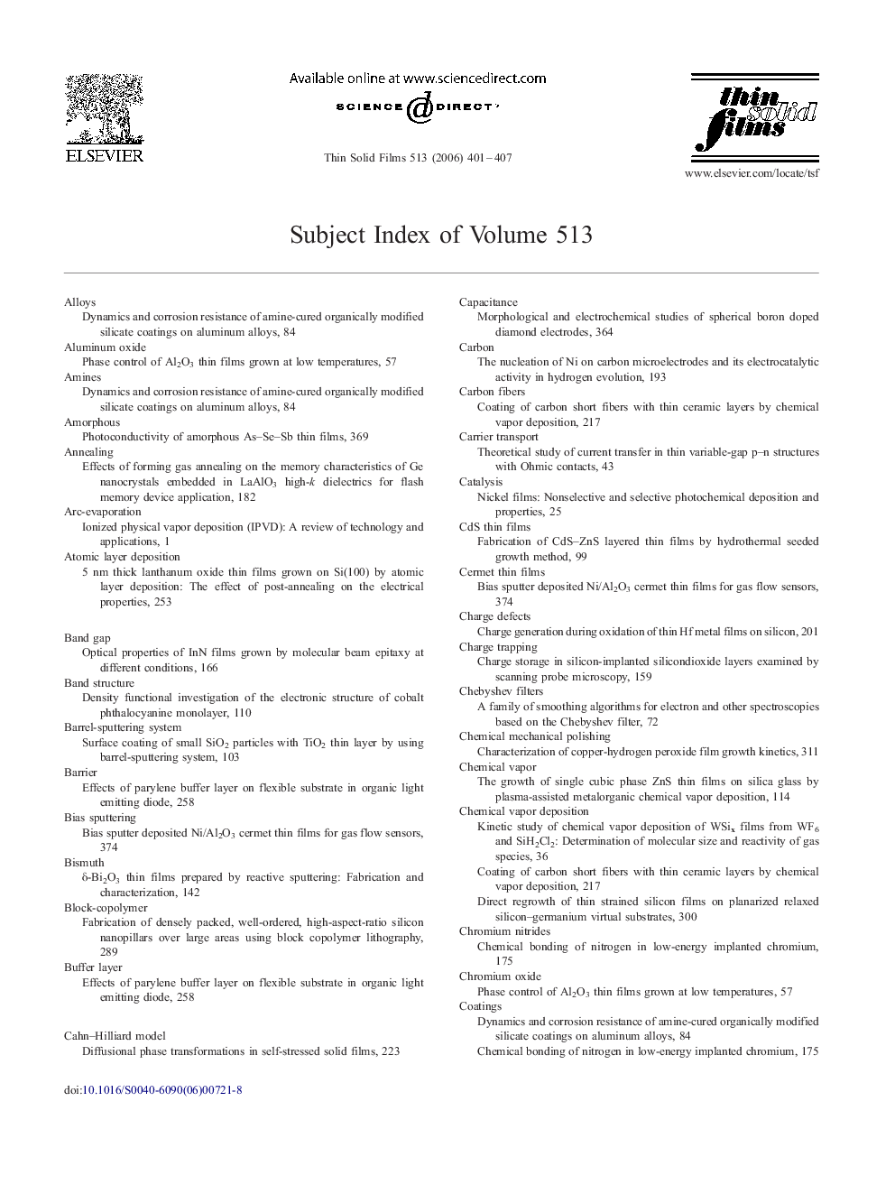 Subject Index of Volume 513