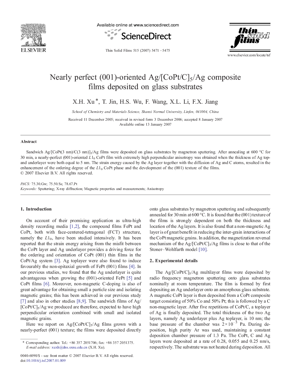 Nearly perfect (001)-oriented Ag/[CoPt/C]5/Ag composite films deposited on glass substrates