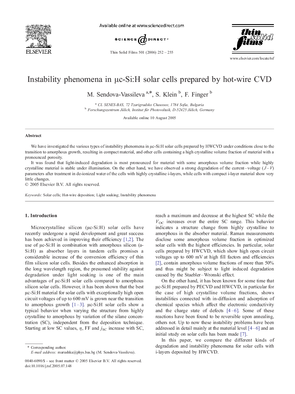 Instability phenomena in μc-Si:H solar cells prepared by hot-wire CVD