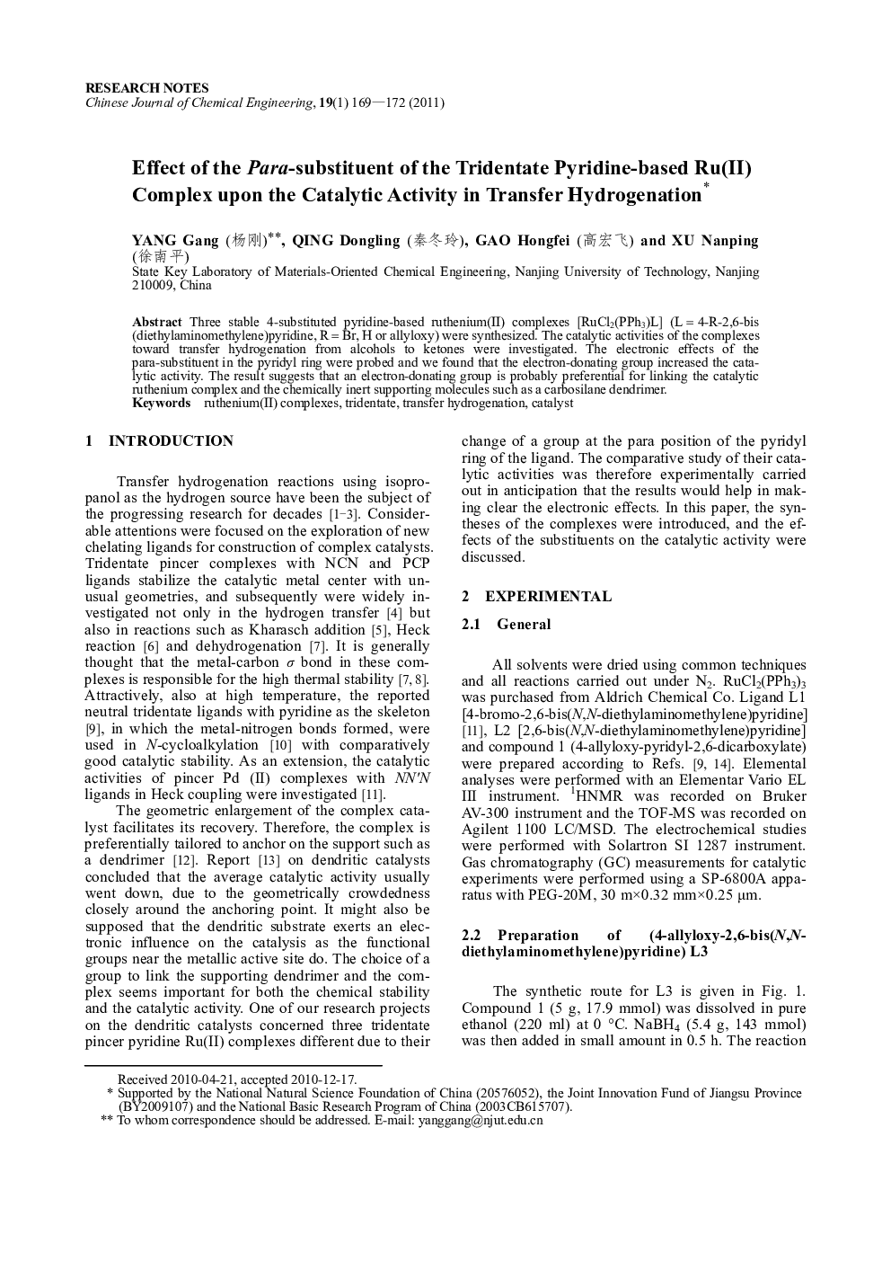 Effect of the Para-substituent of the Tridentate Pyridine-based Ru(II) Complex upon the Catalytic Activity in Transfer Hydrogenation 