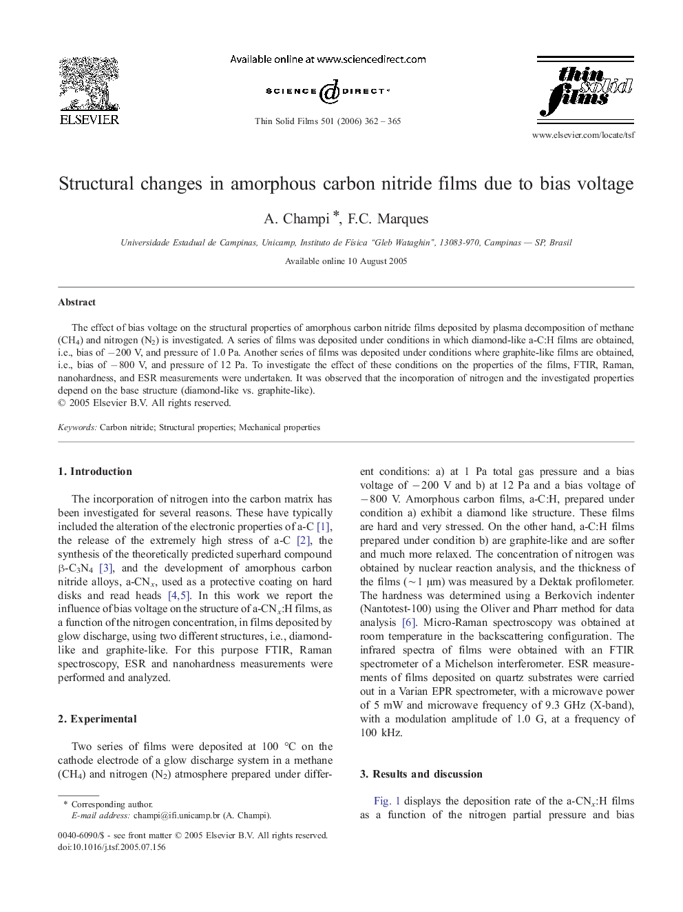 Structural changes in amorphous carbon nitride films due to bias voltage