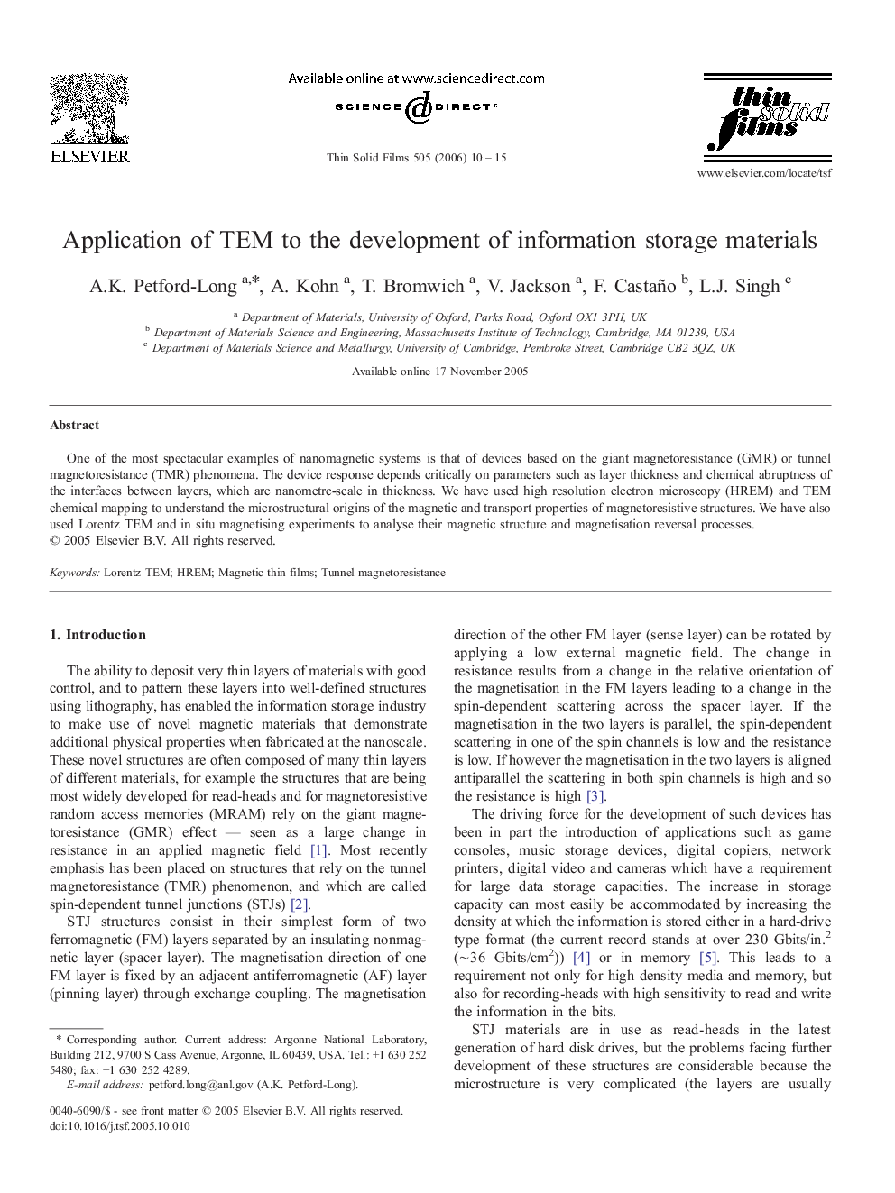 Application of TEM to the development of information storage materials