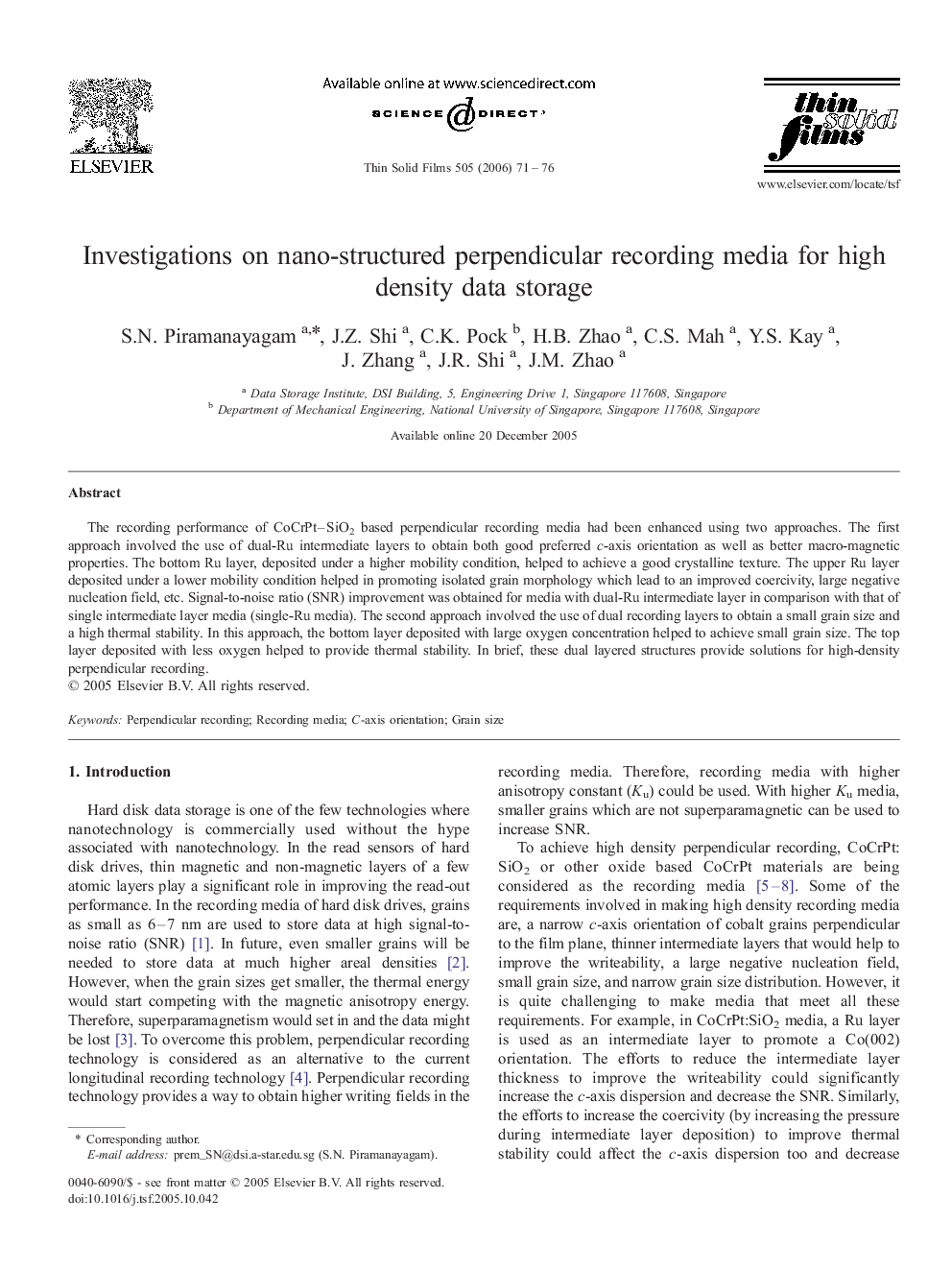 Investigations on nano-structured perpendicular recording media for high density data storage