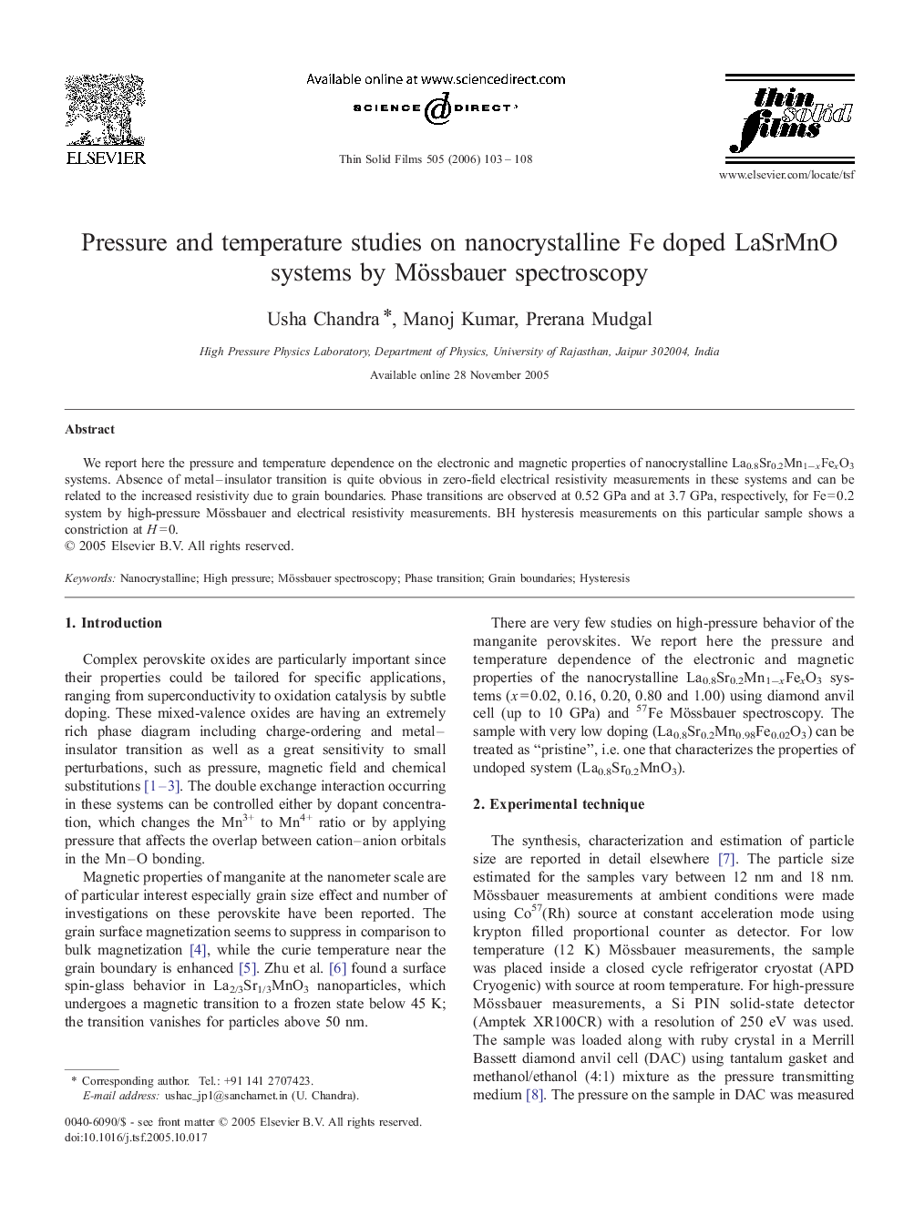 Pressure and temperature studies on nanocrystalline Fe doped LaSrMnO systems by Mössbauer spectroscopy