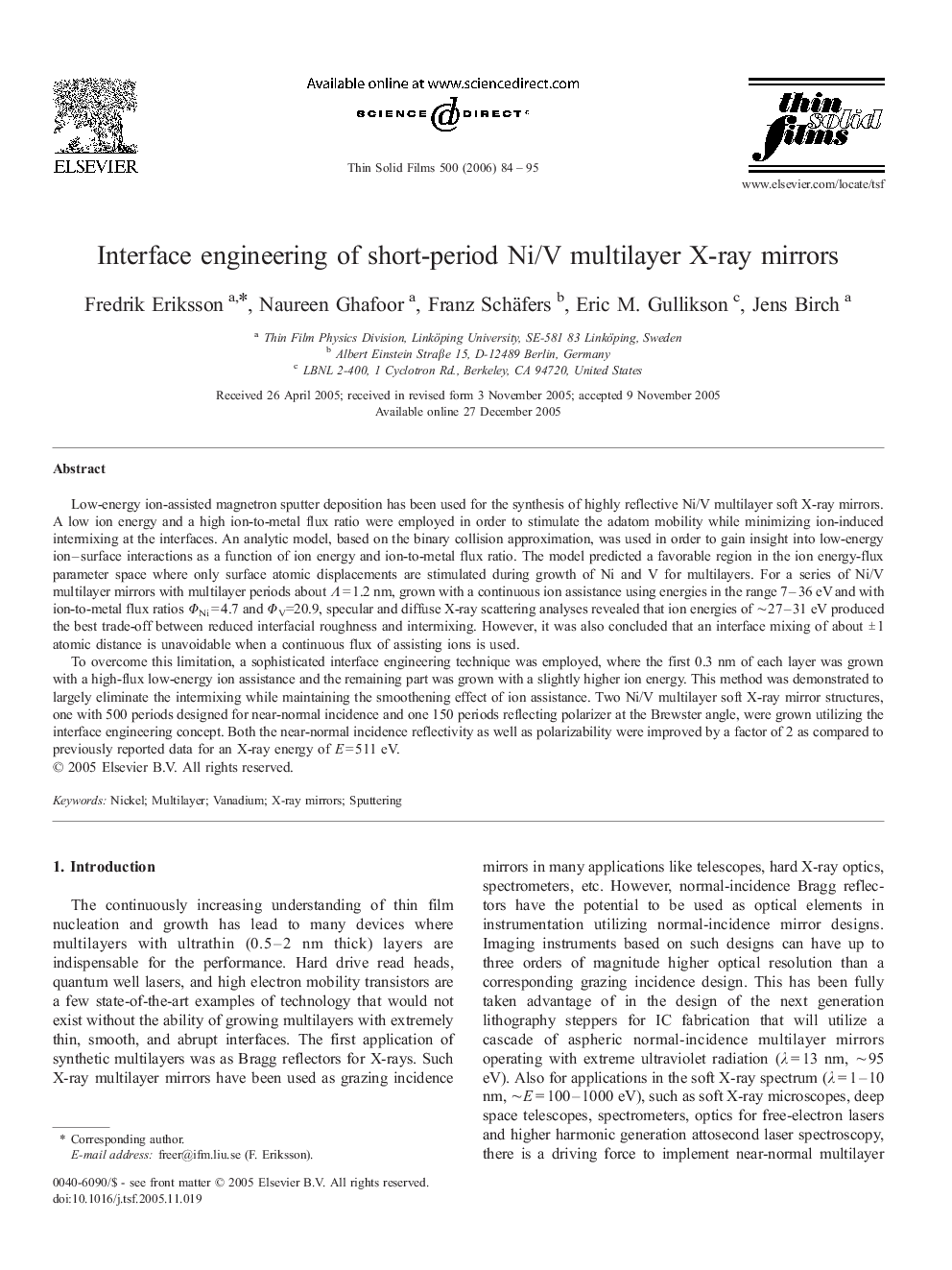 Interface engineering of short-period Ni/V multilayer X-ray mirrors