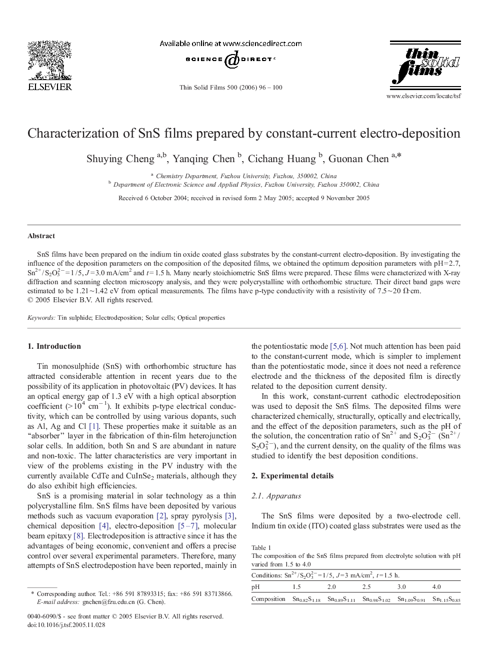 Characterization of SnS films prepared by constant-current electro-deposition