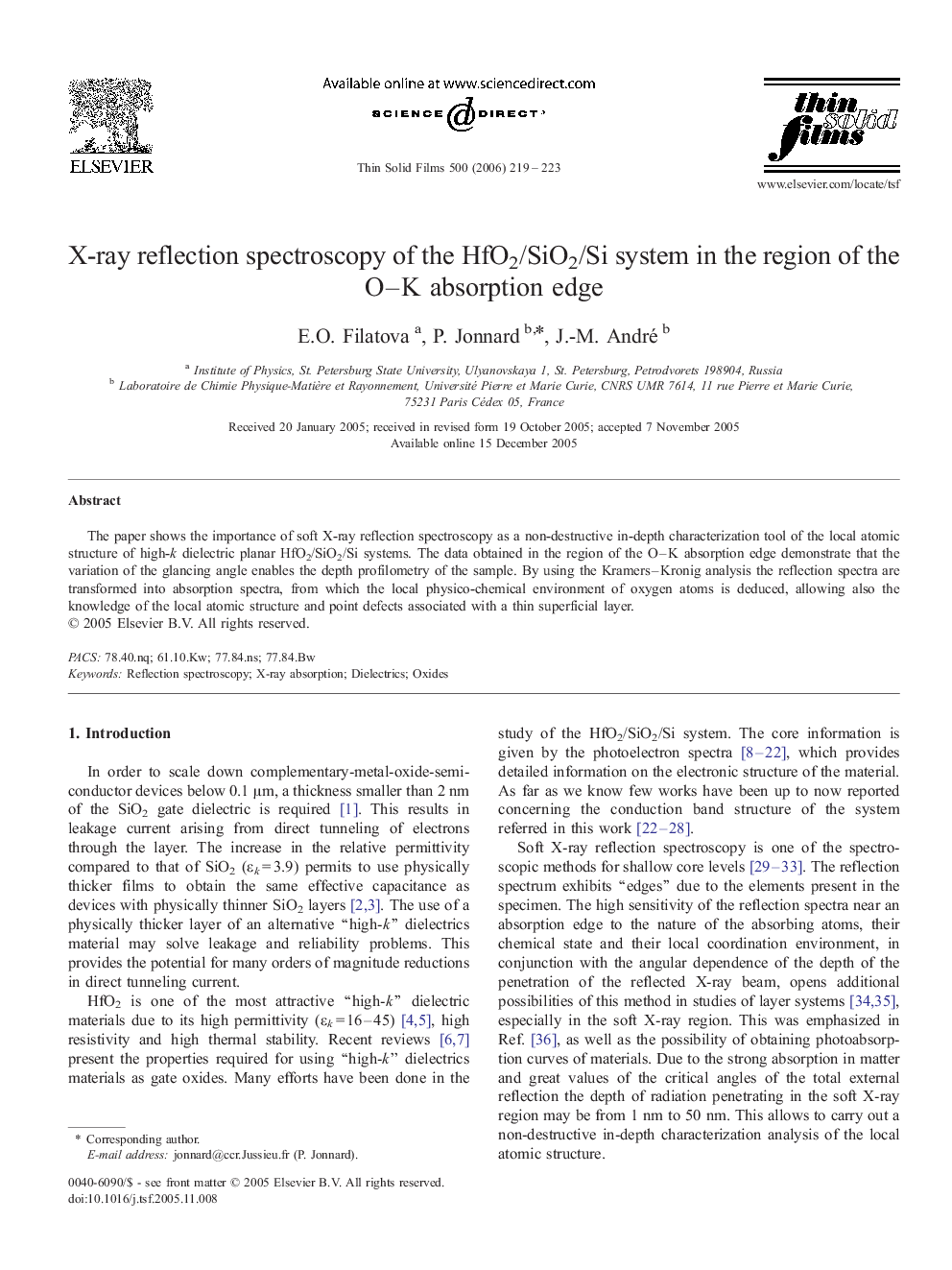 X-ray reflection spectroscopy of the HfO2/SiO2/Si system in the region of the O-K absorption edge