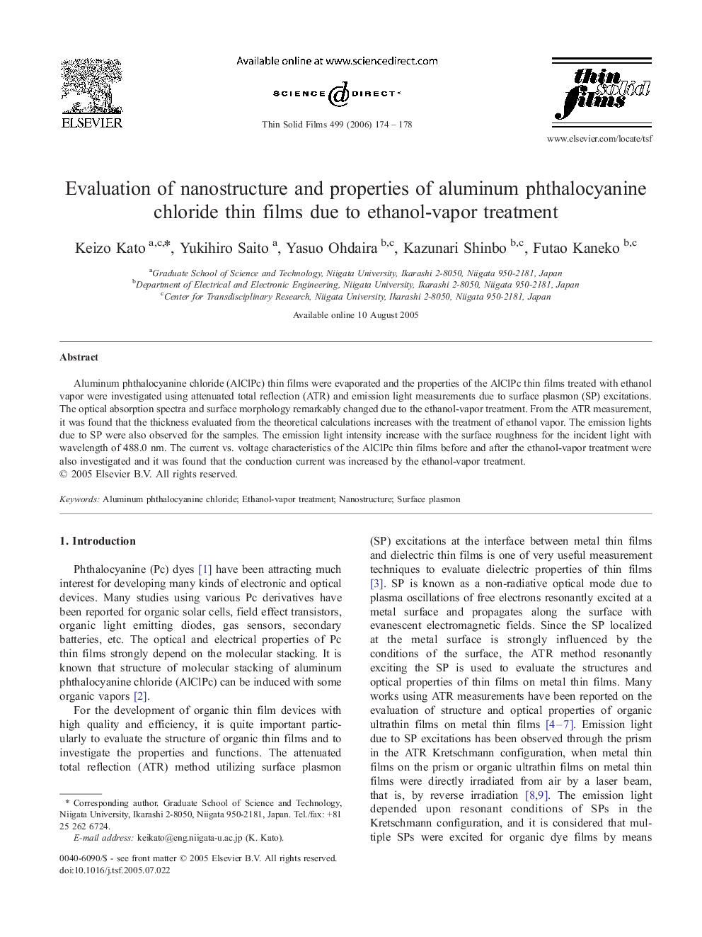 Evaluation of nanostructure and properties of aluminum phthalocyanine chloride thin films due to ethanol-vapor treatment