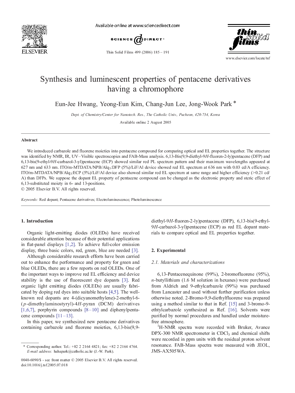 Synthesis and luminescent properties of pentacene derivatives having a chromophore