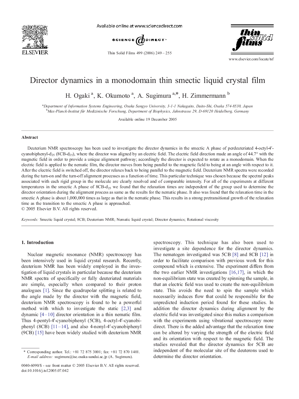 Director dynamics in a monodomain thin smectic liquid crystal film