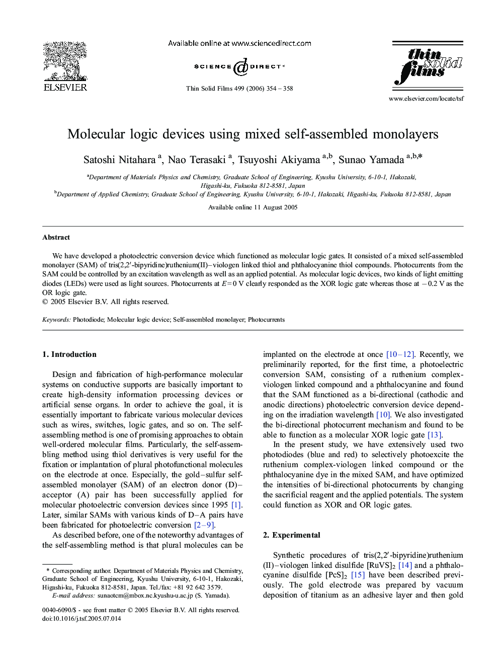 Molecular logic devices using mixed self-assembled monolayers