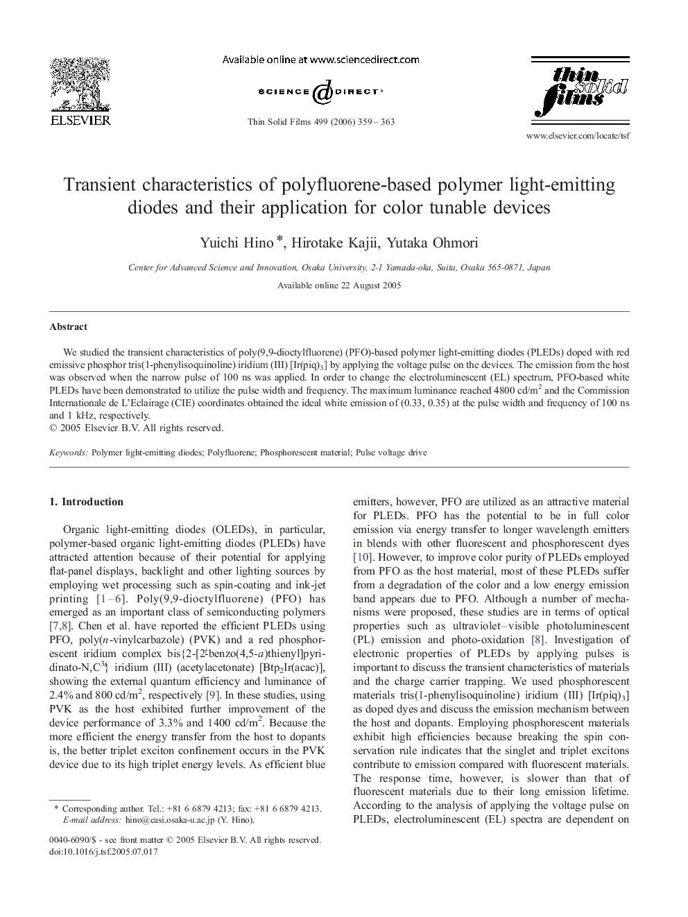 Transient characteristics of polyfluorene-based polymer light-emitting diodes and their application for color tunable devices