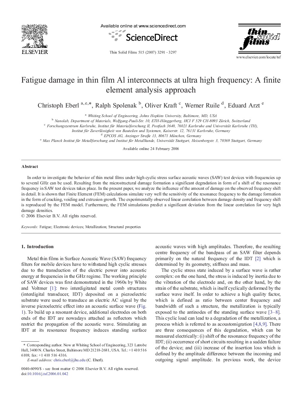 Fatigue damage in thin film Al interconnects at ultra high frequency: A finite element analysis approach