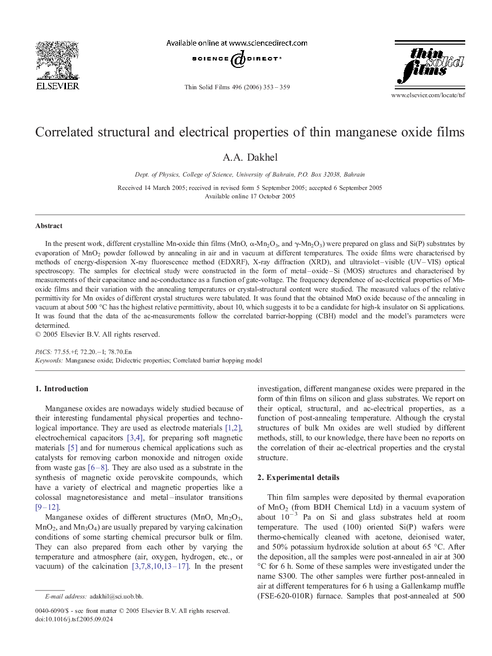 Correlated structural and electrical properties of thin manganese oxide films