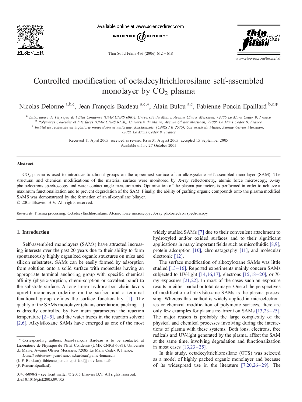 Controlled modification of octadecyltrichlorosilane self-assembled monolayer by CO2 plasma