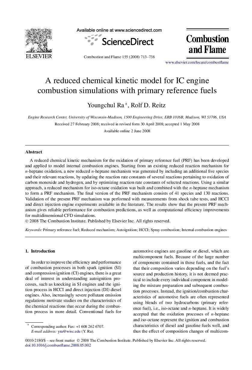 A reduced chemical kinetic model for IC engine combustion simulations with primary reference fuels