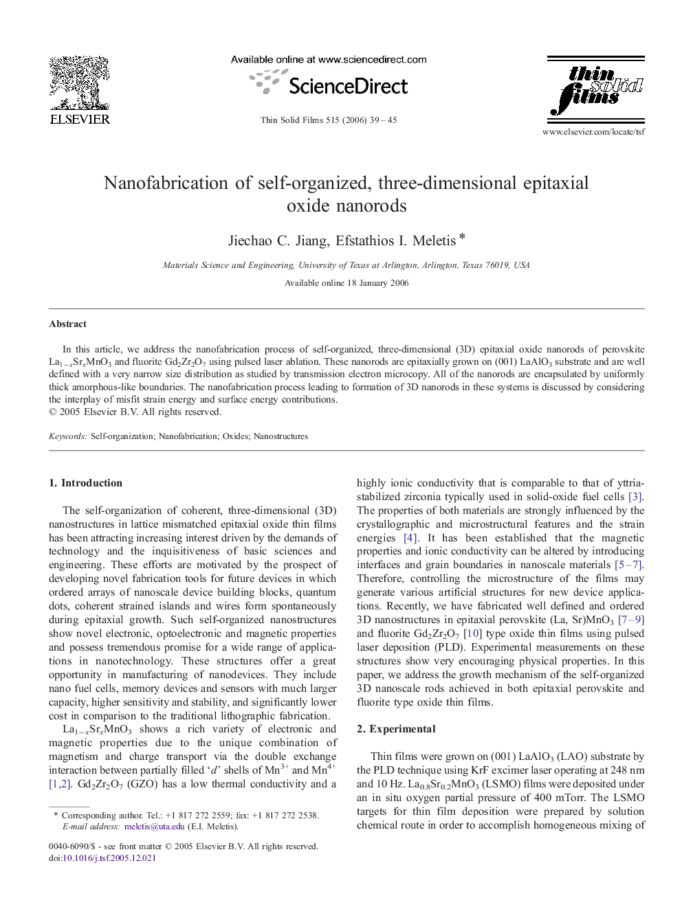عکس صفحه اول مقاله: Nanofabrication of self-organized, three-dimensional epitaxial oxide nanorods Nanofabrication of self-organized, three-dimensional epitaxial oxide nanorods