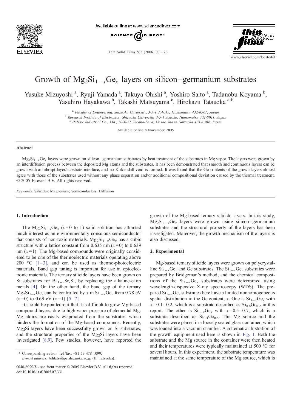 Growth of Mg2Si1−xGex layers on silicon–germanium substrates