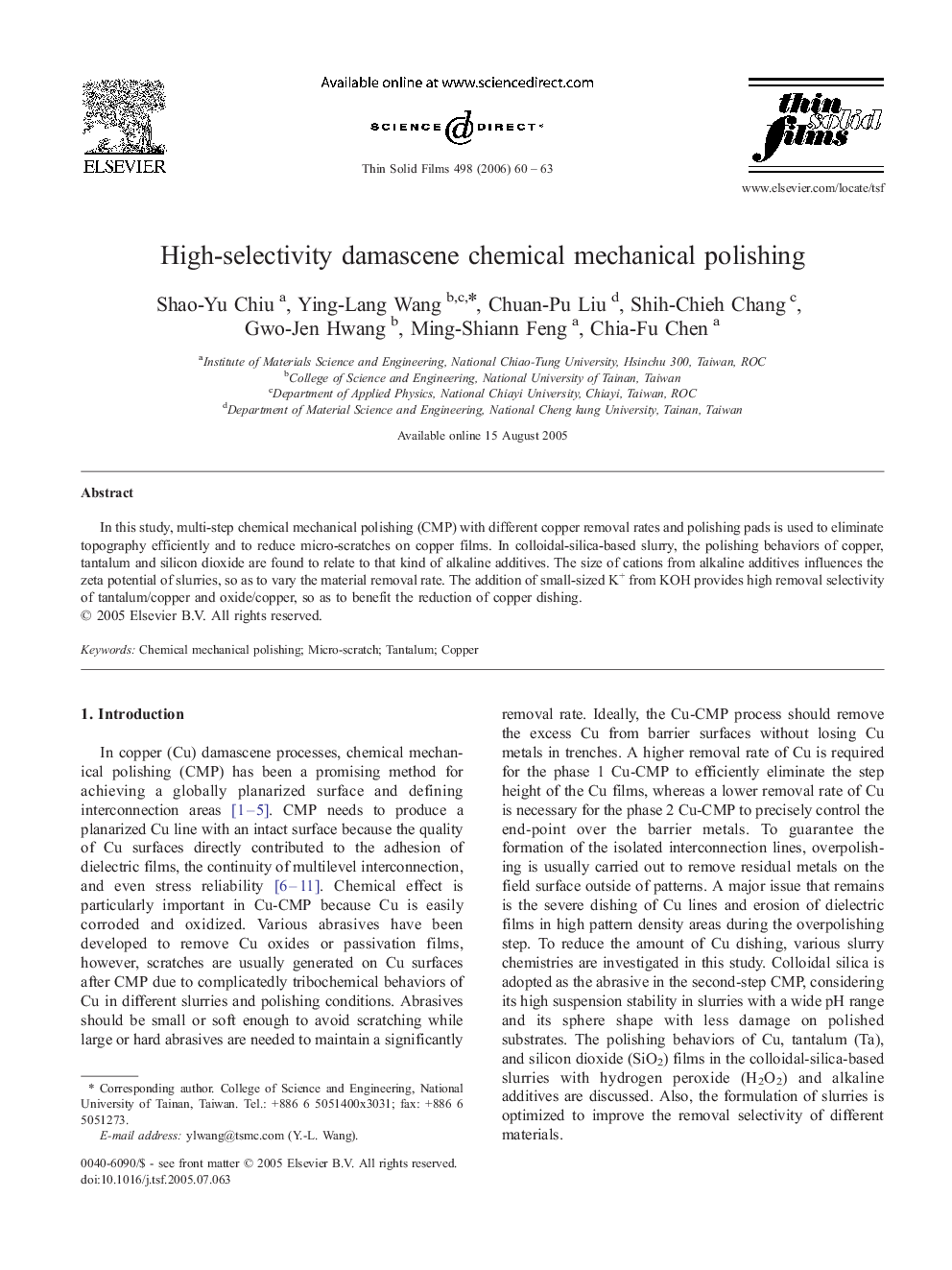 High-selectivity damascene chemical mechanical polishing