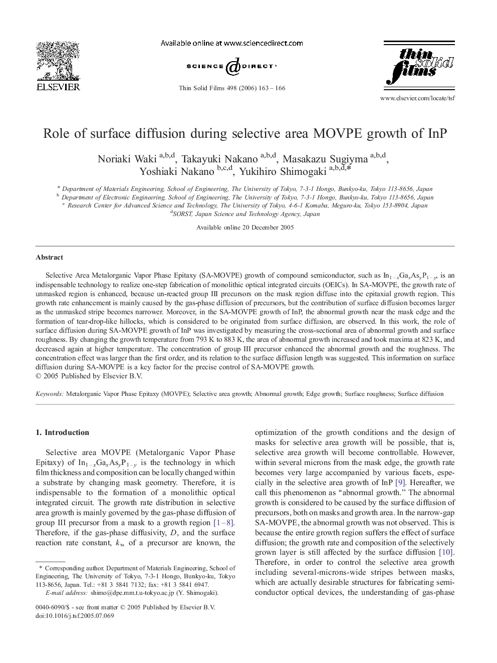 Role of surface diffusion during selective area MOVPE growth of InP