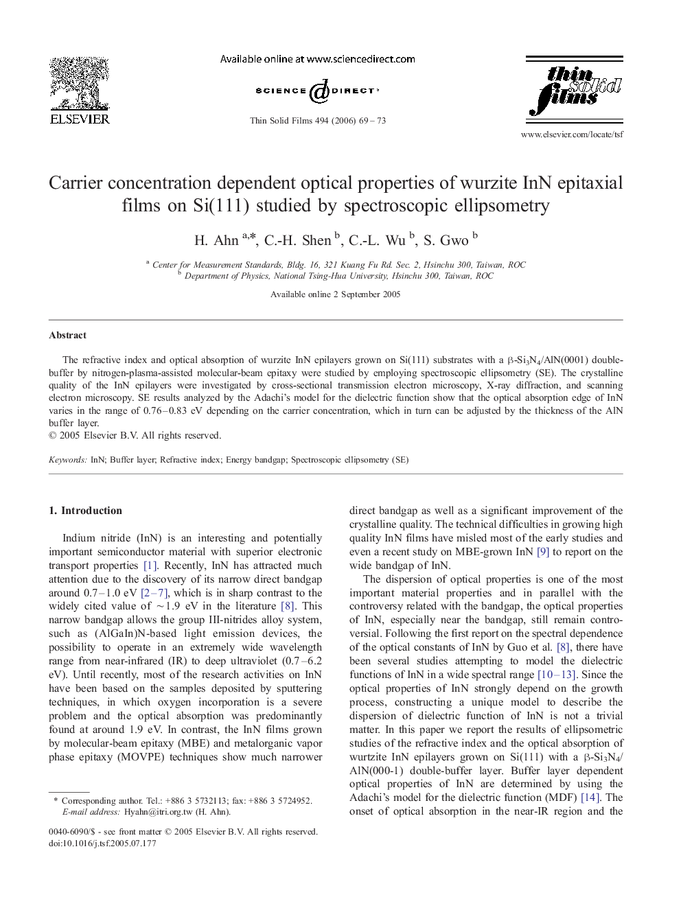 Carrier concentration dependent optical properties of wurzite InN epitaxial films on Si(111) studied by spectroscopic ellipsometry