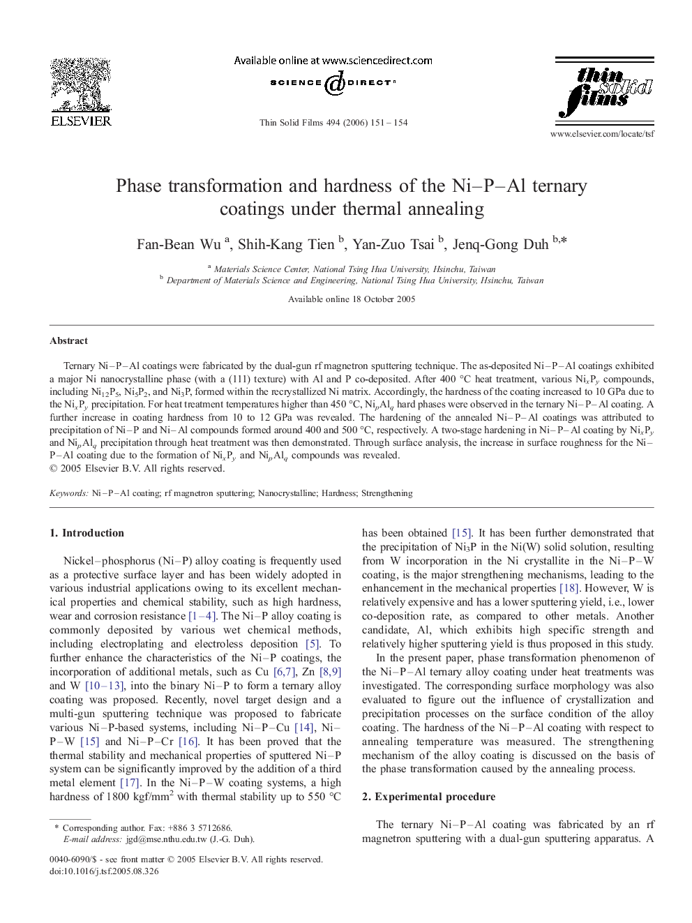 Phase transformation and hardness of the Ni–P–Al ternary coatings under thermal annealing