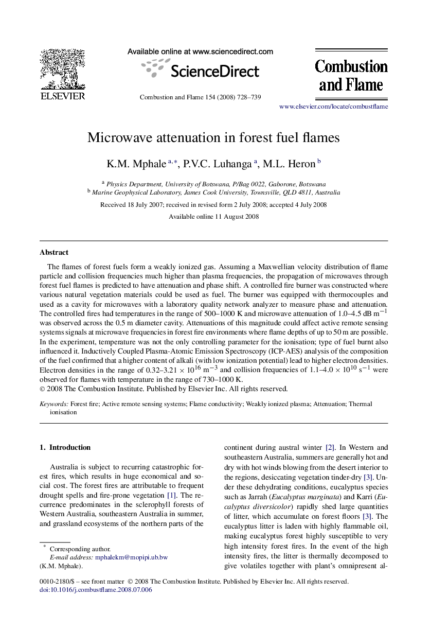 Microwave attenuation in forest fuel flames