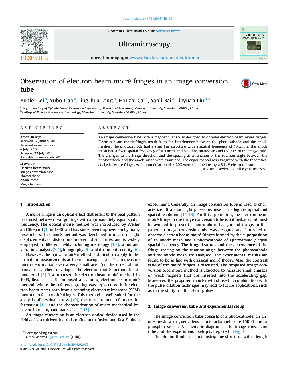 Observation of electron beam moiré fringes in an image conversion tube