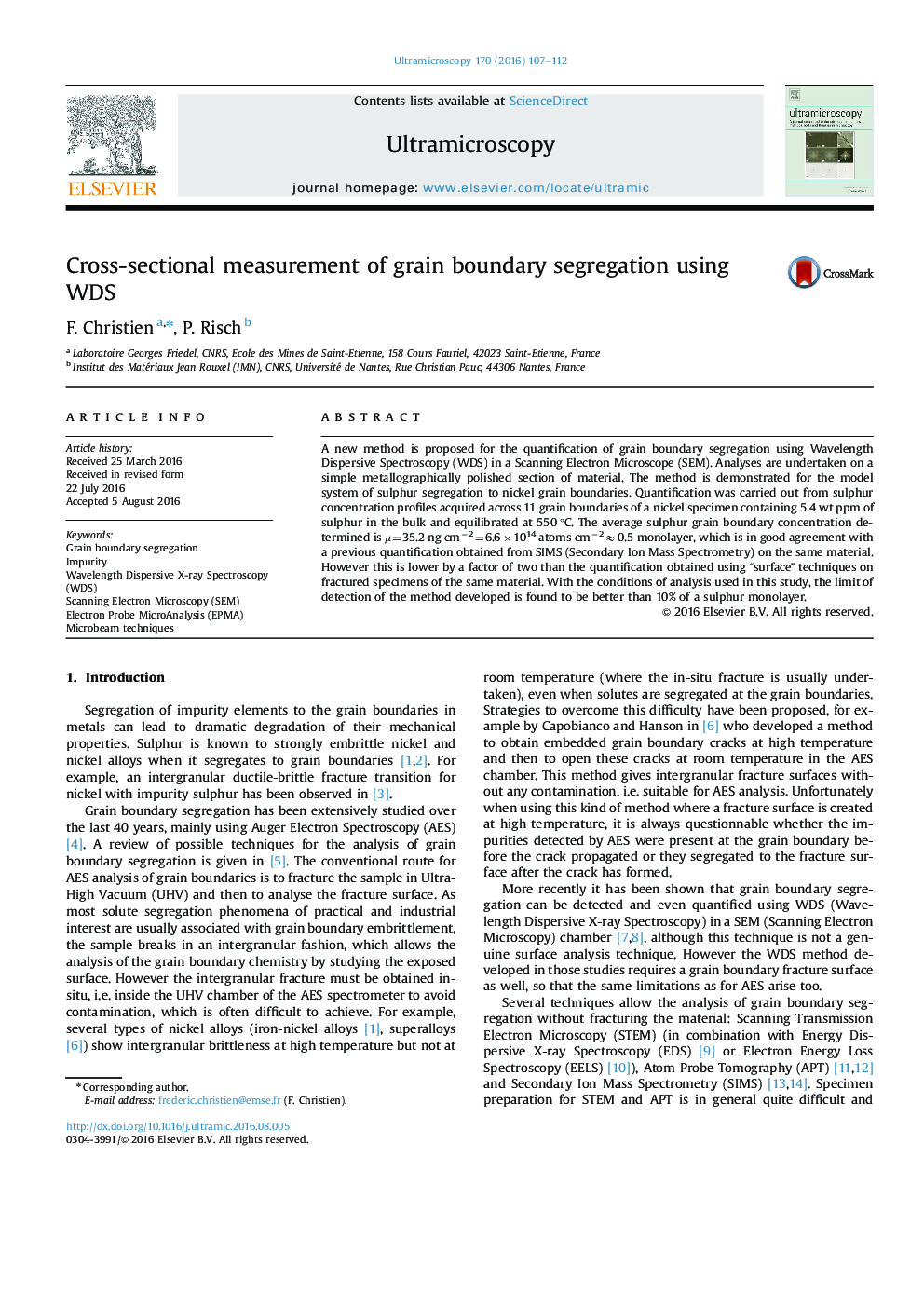 Cross-sectional measurement of grain boundary segregation using WDS