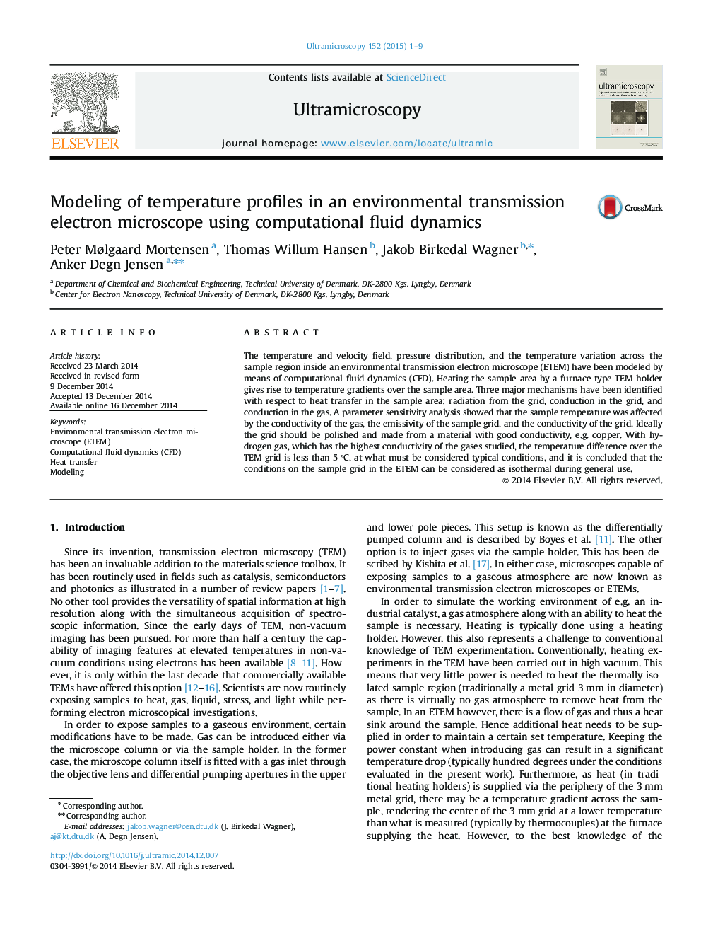 Modeling of temperature profiles in an environmental transmission electron microscope using computational fluid dynamics