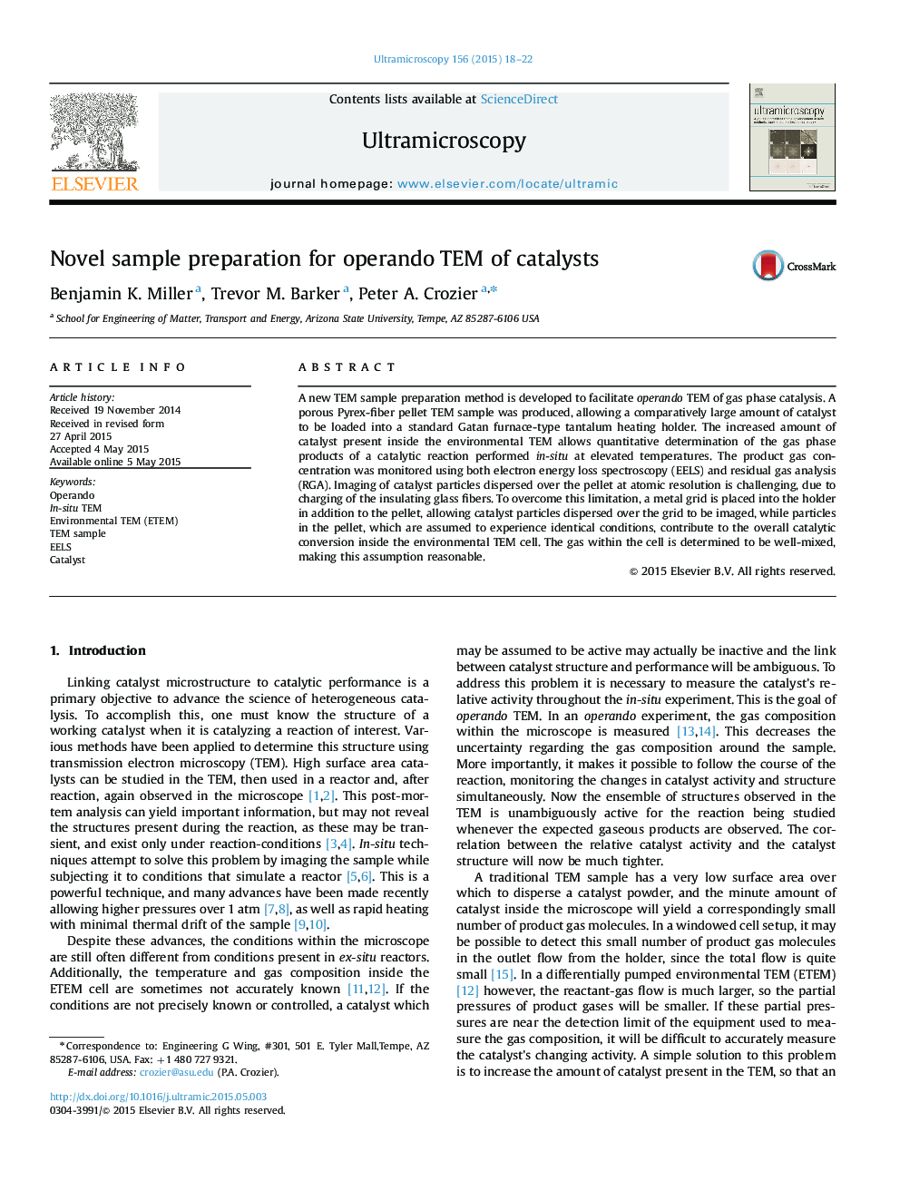 Novel sample preparation for operando TEM of catalysts