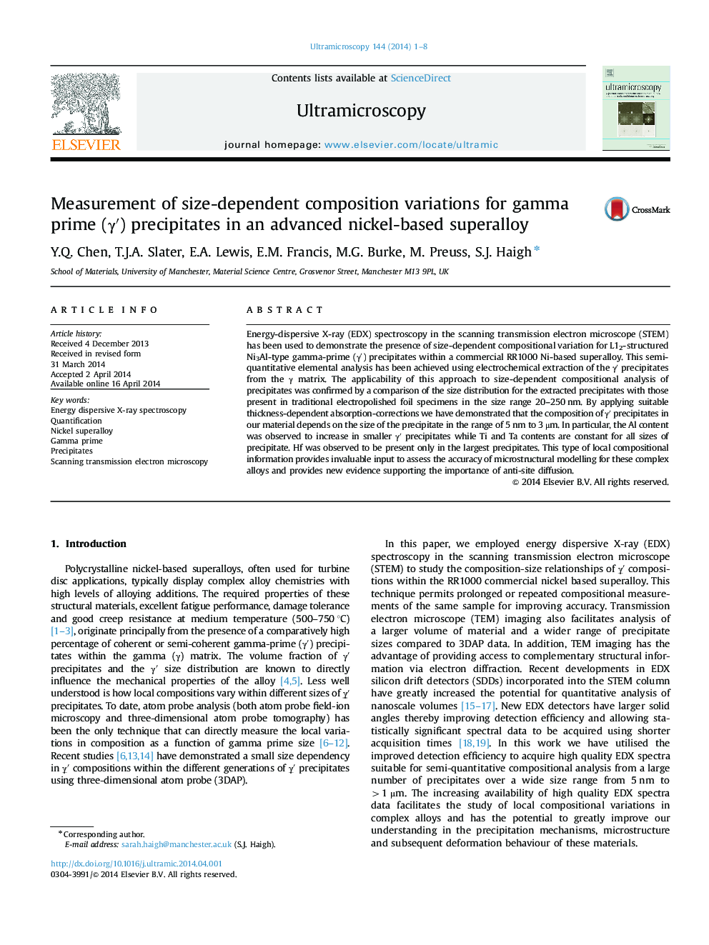 Measurement of size-dependent composition variations for gamma prime (γ′) precipitates in an advanced nickel-based superalloy