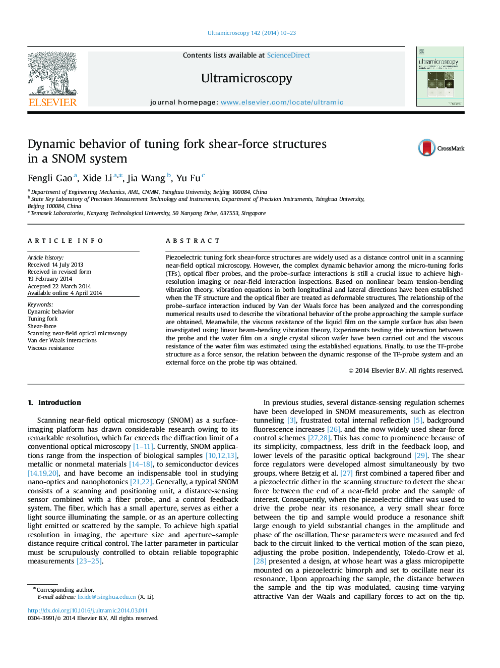 Dynamic behavior of tuning fork shear-force structures in a SNOM system