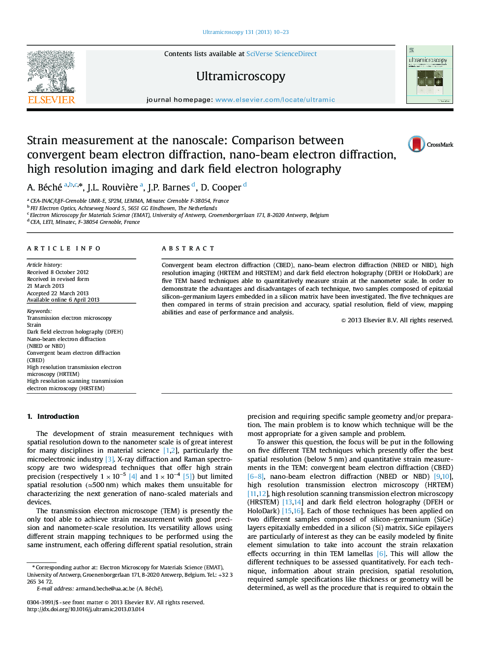 Strain measurement at the nanoscale: Comparison between convergent beam electron diffraction, nano-beam electron diffraction, high resolution imaging and dark field electron holography