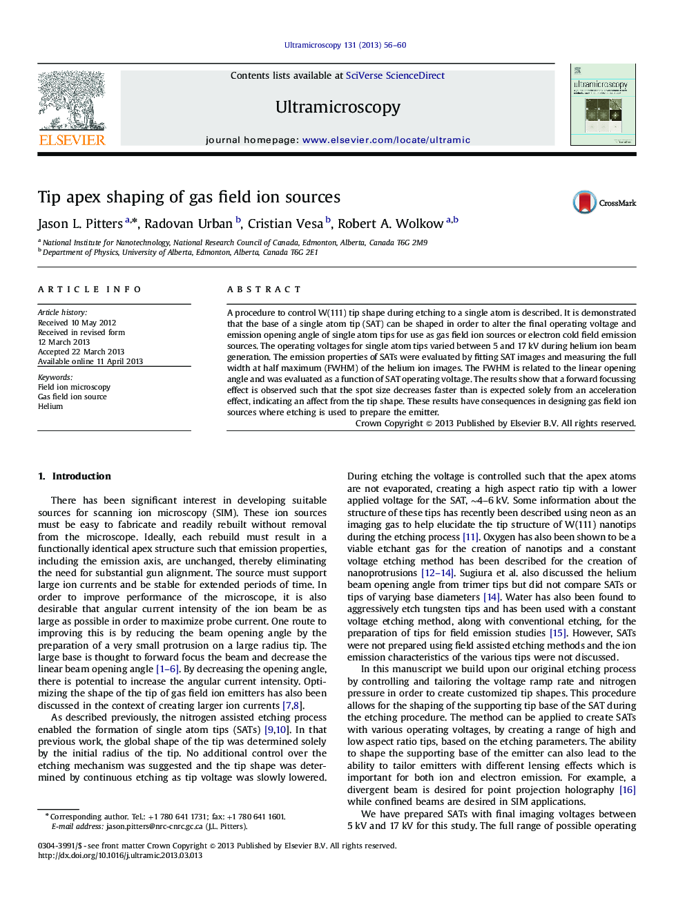 Tip apex shaping of gas field ion sources