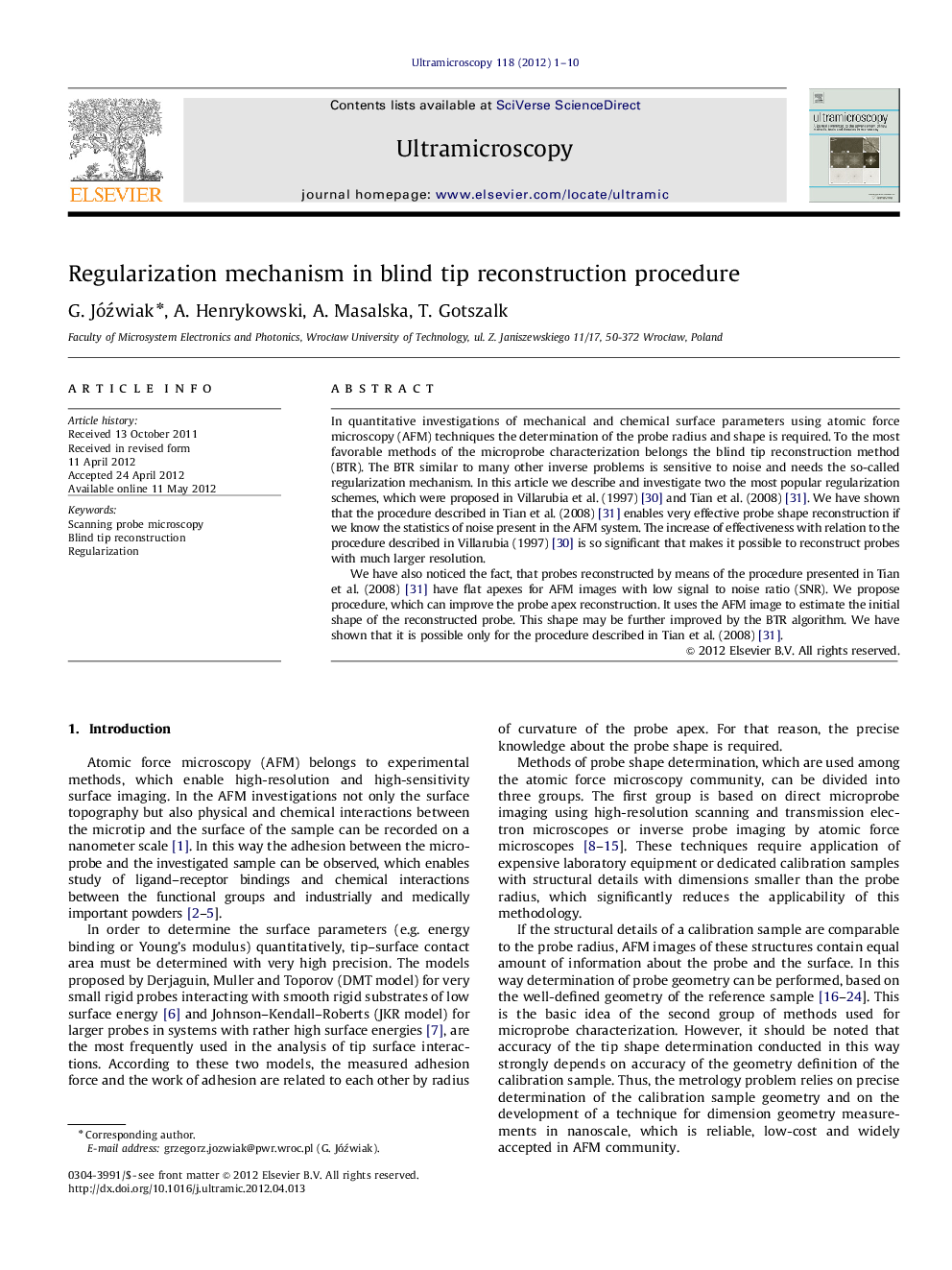 Regularization mechanism in blind tip reconstruction procedure