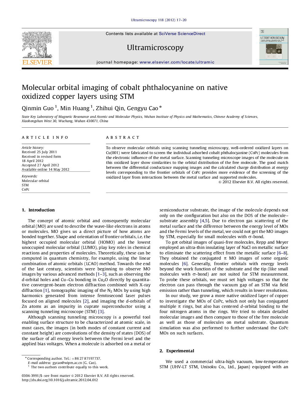 Molecular orbital imaging of cobalt phthalocyanine on native oxidized copper layers using STM